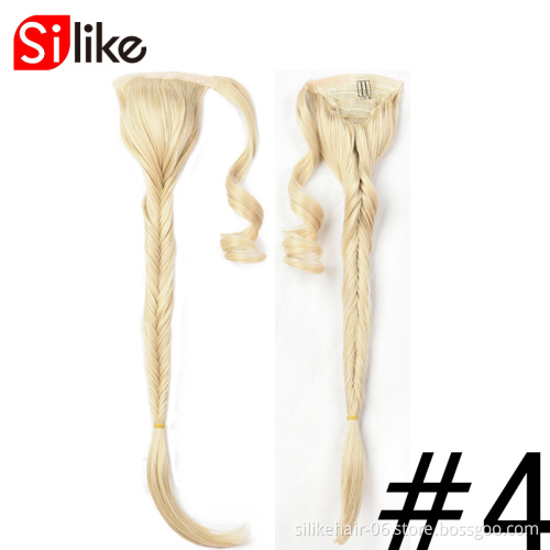 Silike Synthetic Ponytail Extensions 24inch Fishtail Braids Hair Drawstring Braiding Clip in Ponytail Hair Extension Ombre Color
